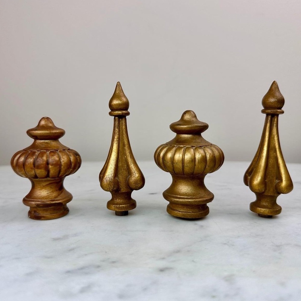 Lamp Finials Set of 4 Gold Excellent Ornate Spire and Fluted Urn